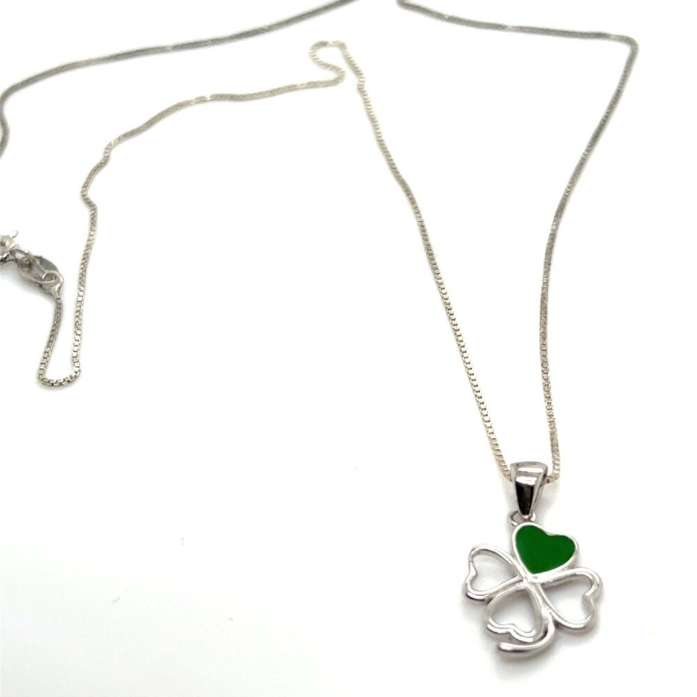 16" Sterling Silver Necklace with 4 Leaf Clover Pendant